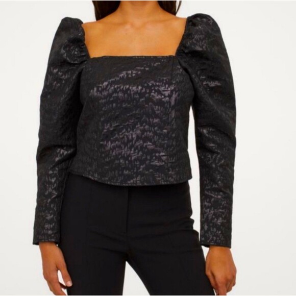 Women's H&M Puff Sleeve Jacquard Top XS Black - Picture 1 of 9